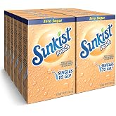 Singles To Go! Sunkist Soda Drink Mix, Peach, 72 Packets | Sugar Free Peach Drink Mix Packets to Flavor Water, 12 Boxes with 6 Packets Each