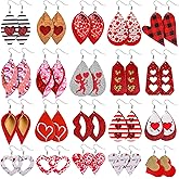 Hicarer 20 Pairs Valentine‘s Day Leather Earrings for Women Lightweight Faux Leather Teardrop Dangle Heart-shaped Print Drop Earrings Set for Valentine‘s Day Wife Mom Girlfriend