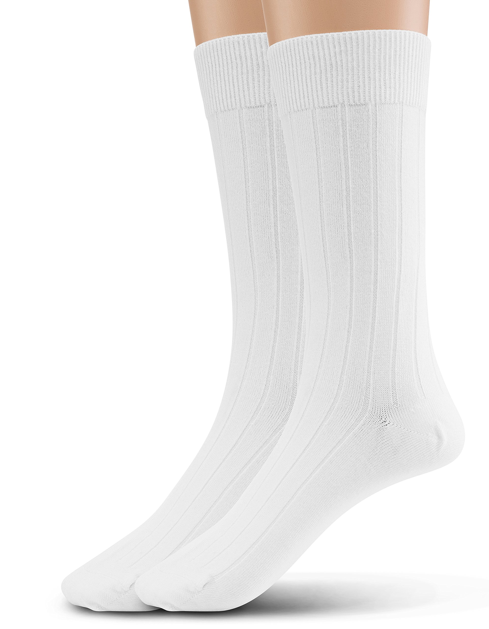 Photo 1 of Silky Toes Lenzing™ Modal 2Pk Rib Men’s Dress Crew Socks, Super Soft Socks (13-15, White (Rib-2 Pairs))