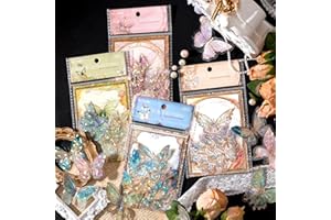 Yoksas 80Pcs Holographic Glitter Butterfly Stickers - Transparent Sparkly Shiny Butterfly Scrapbooking Decals for Junk Journa