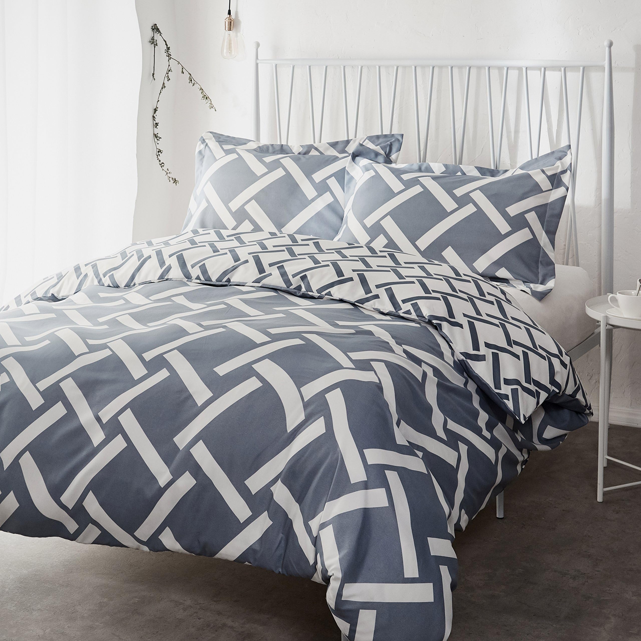 AYSW Reversible Printed 3 PCS Duvet Cover Set King Brushed Microfiber Geometric Bedding Duvet Cover with 2 Pillowcases NO Bedsheet