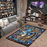 Western Dragon Kids Area Rug,Blue Dragon Reading Book Bookshelf Mats Rugs for Boys Girls,Geometric Patchwork Abstract Bath Carpets,Trippy Chic Bath Rugs,Absorbent Floor Mats,3'x5'