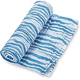 LollyBanks Muslin Swaddle Blanket, 100% Muslin Cotton Blanket for Boys, 47 X 47 Inches Soft and Cozy Baby Boy Receiving Blankets, Lightweight Swaddle Wrap for Baby, Registry (Ocean Theme Print)