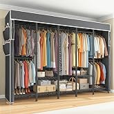 Raybee Clothes Rack with Cover, Portable Closet 1200LBS Adjustable Shelves | Tool-free Assembly, Heavy Duty, Extra Large Capacity, 8 Shelves &amp; 5 Hanging Rods, Freestanding, Portable Wardrobe for Bedroom