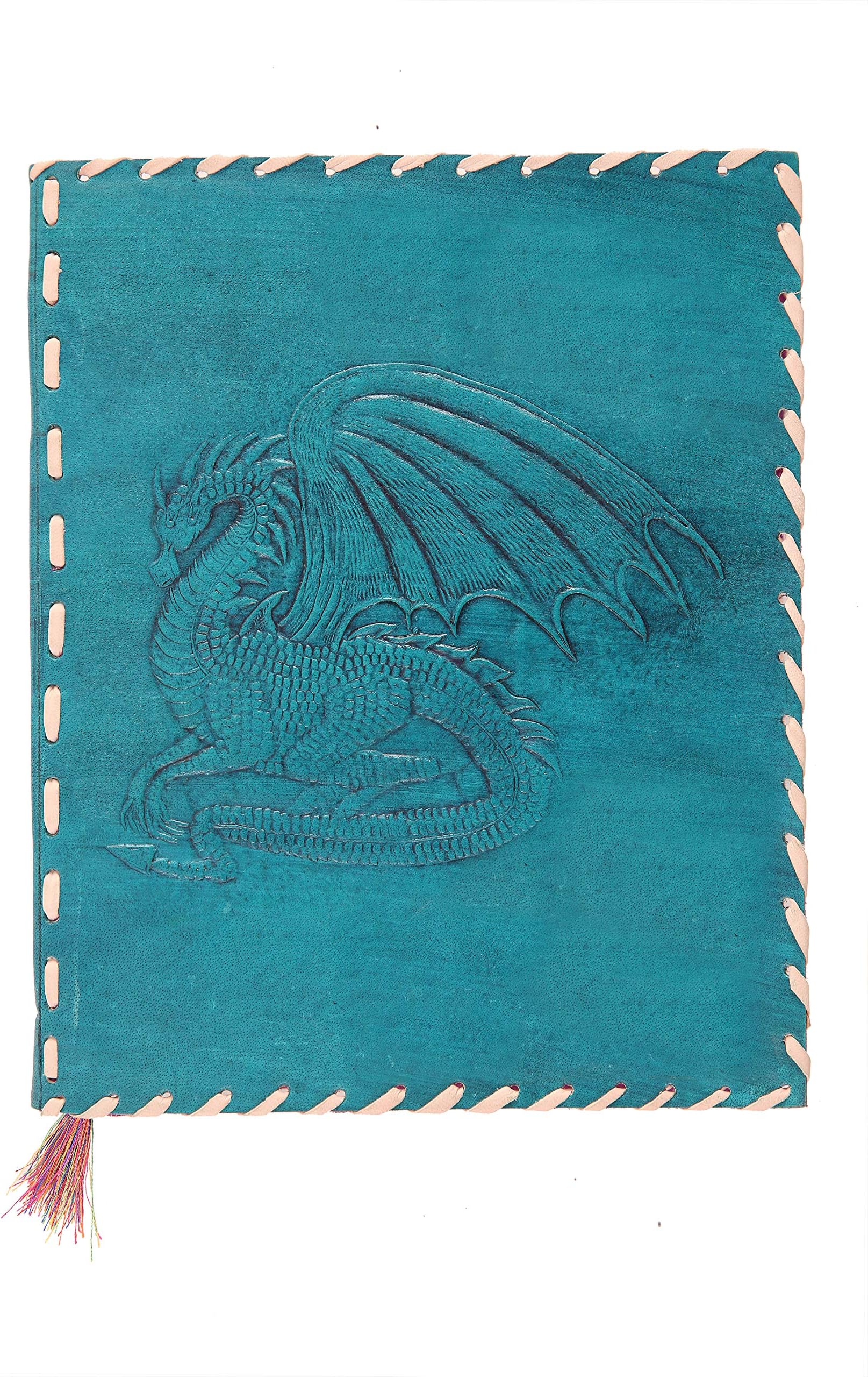 Wellbourne Leather Bound Journal Handmade Notebook A5 Embossed Game of Thrones Dragon Vintage Personal Travel Diary Blank Book with Unlined Pages for Writing and Sketching- Turquoise (9x7 inches)