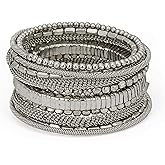 SPUNKYsoul Handmade Bohemian Multi-Color Beaded Coil Bracelet – Comfortable, Adjustable Boho Wrap Cuff That Stacks Easily and Lets You Effortlessly Elevate Any Outfit, Day or Night