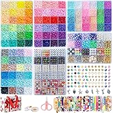 6 Box Friendship Bracelet Making Kit, Clay &amp; Letter Beads with Charms | 16,000 Clay, Seed &amp; Glass Beads, 96 Colors, 1,300+ Letter Beads &amp; Charms
