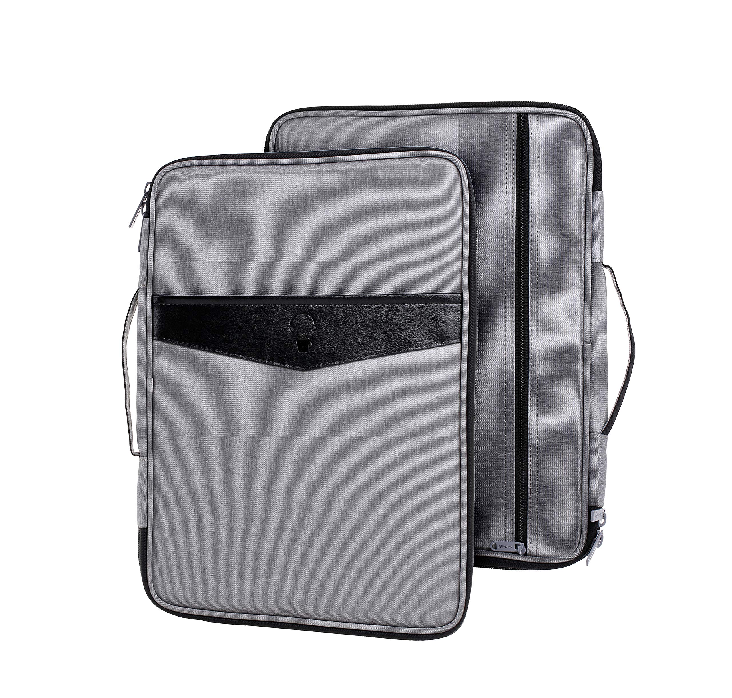 Lazyaunti Commercial Document Portfolio Padfolio Folders Organzier Binder Multi Function Waterproof Travel Pouch Zipper Case for Laptop, Ipad, Kindle, Notebook, Pen (Light Grey)