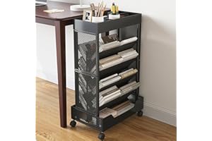 COVAODQ Book Cart with Wheels Mobile Bookshelf Rolling Bookshelf Organizer Bookcase Book Storage Rack, Book Movable Rolling Carts with Wheels for Home School Office 5-Tier, Black