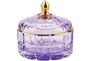 ALAMHI Crystal Candy Jar Apothecary Decorative Jars with Lids Purple Storage Jewelry Glass Trinket Box Cute Candy Dish with Lid for Candy Buffet Gift Ideas, for Women