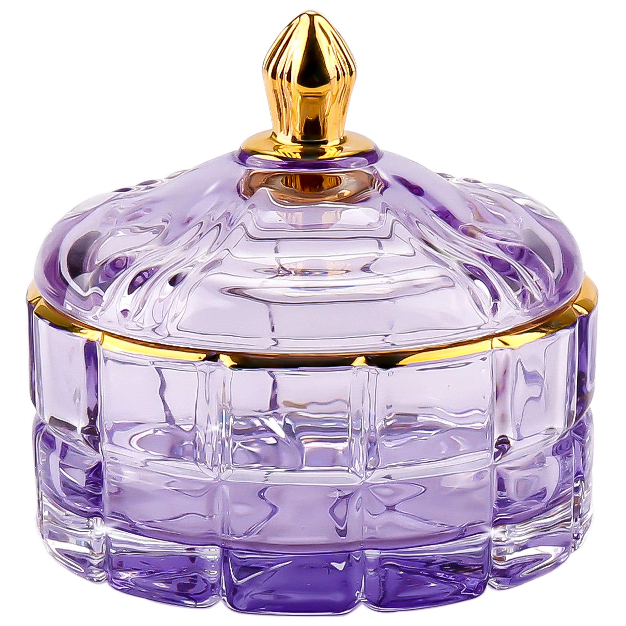 ALAMHI Crystal Candy Jar Apothecary Decorative Jars with Lids Purple Storage Jewelry Glass Trinket Box Cute Candy Dish with Lid for Candy Buffet Gift Ideas, for Women(120oz)
