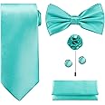TIE G 5pcs Tie Set in Gift BOX WHITE OR BLACK: Solid Color Necktie, Satin Bow Tie, Pocket Square, Lapel, Cuff Links