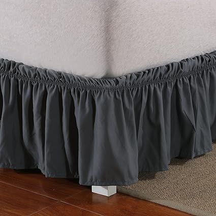 Wrap Around Bed Skirt Elastic Dust Ruffle Easy Fit Wrinkle and Fade Resistant Solid Color Sold by Mohap Queen, Gray