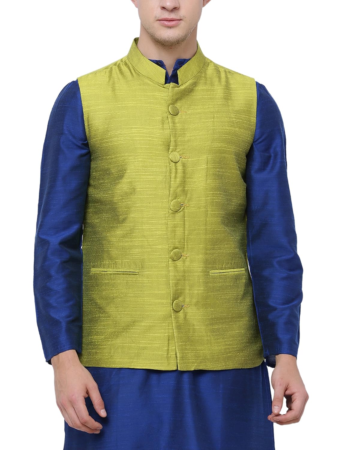 svanik yellow rayon blend solid waistcoat
