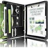 STYLIO Zipper Portfolio Binder | Padfolio 3 Ring Binder (1") and Clipboard Folio (Removable)| Portfolio Organizer for Documents, iPad, Tablet, Phone |Faux Leather Notebook Folio for Men & Women