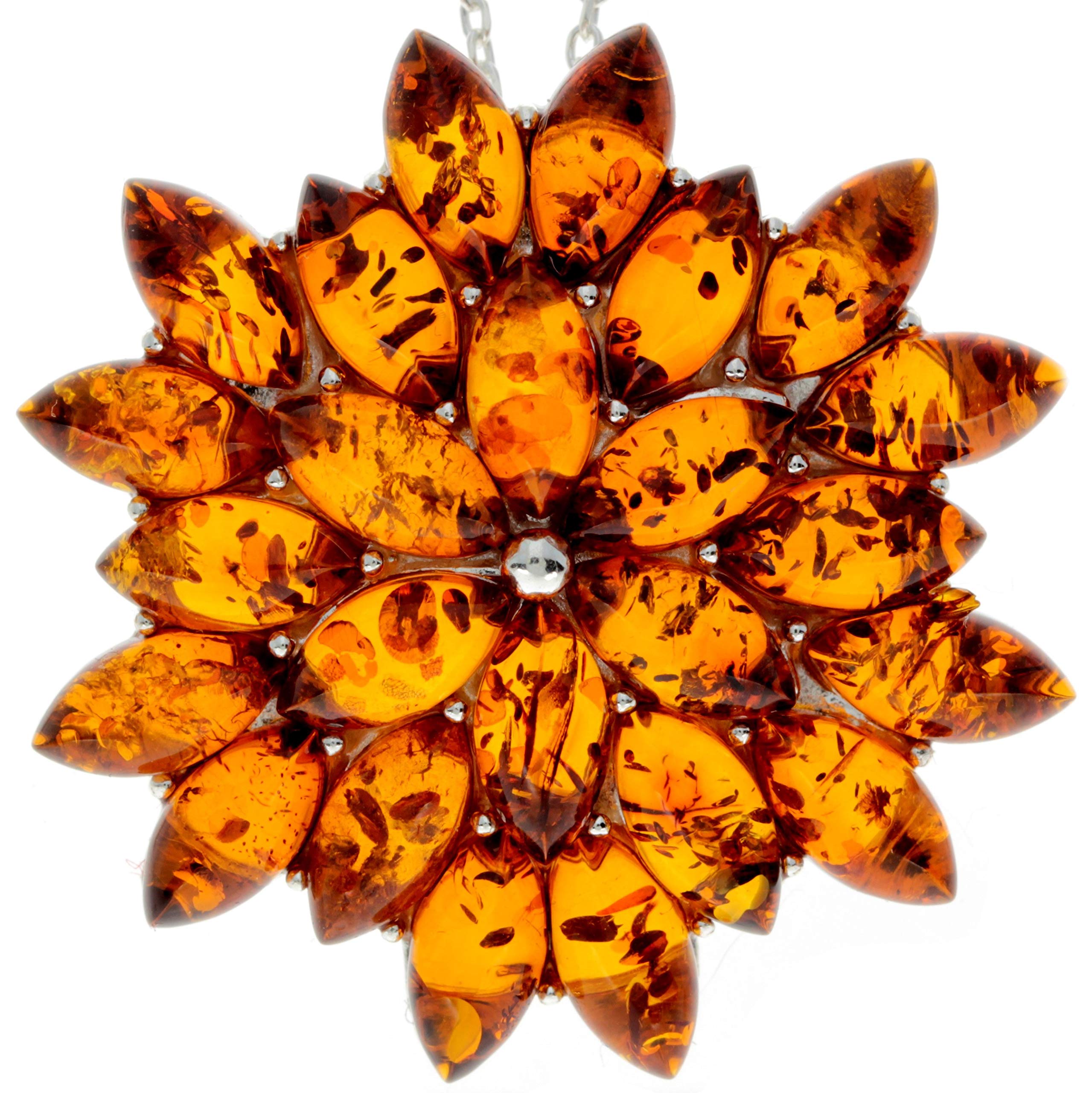 Genuine Cognac Baltic Amber & Sterling Silver Unusual Pendant without Chain - 1702C