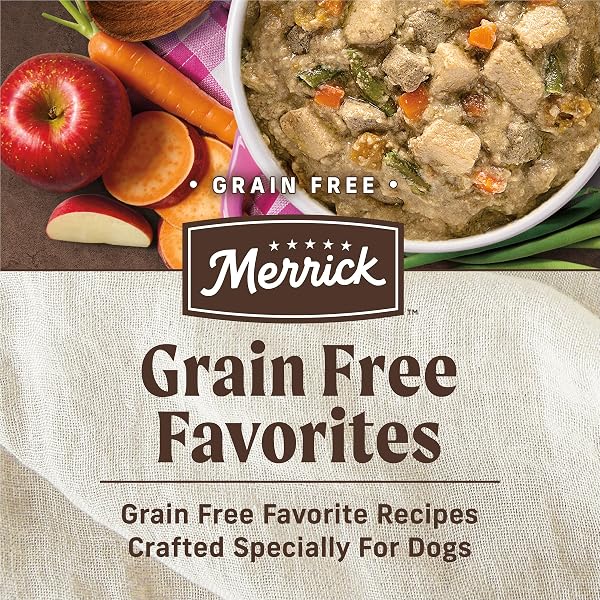MERRICK GRAIN FREE WET DOG FOOD, PREMIUM GLUTEN FREE CANNED VARIETY PACK, BEEF, CHICKEN AND TURKEY RECIPES – (PACK OF 12) 12.7 OZ. CANS