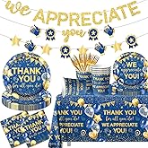 We Appreciate You Decorations Tableware set, 142Pcs Thank You for All You Do Decorations includes Thank You Plates Thank You Napkins Tablecloth for Employee Volunteer Appreciation Decorations