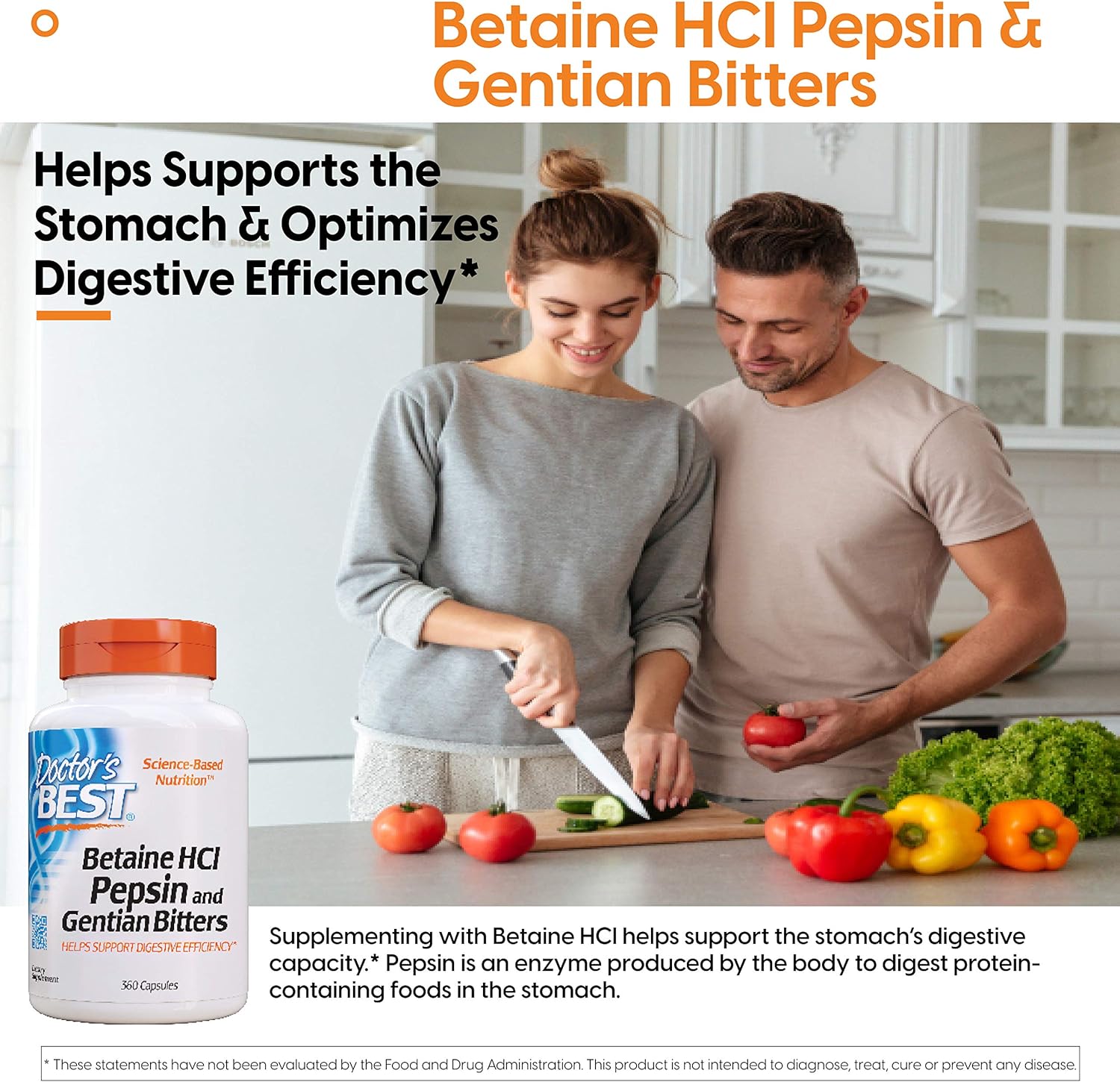 Doctor's Best Betaine HCI Pepsin & Gentian Bitters, Digestive Enzymes for Protein Breakdown & Absorption, Non-GMO, Gluten Free: Health & Personal Care