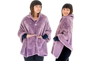 EzrAllora Premium Double Layer Wearable Blanket for Women - Drape and Go No Sleeves- Shawl Wrap with Pockets - Grandma Mom Gifts for Her (Velvet Lavender)