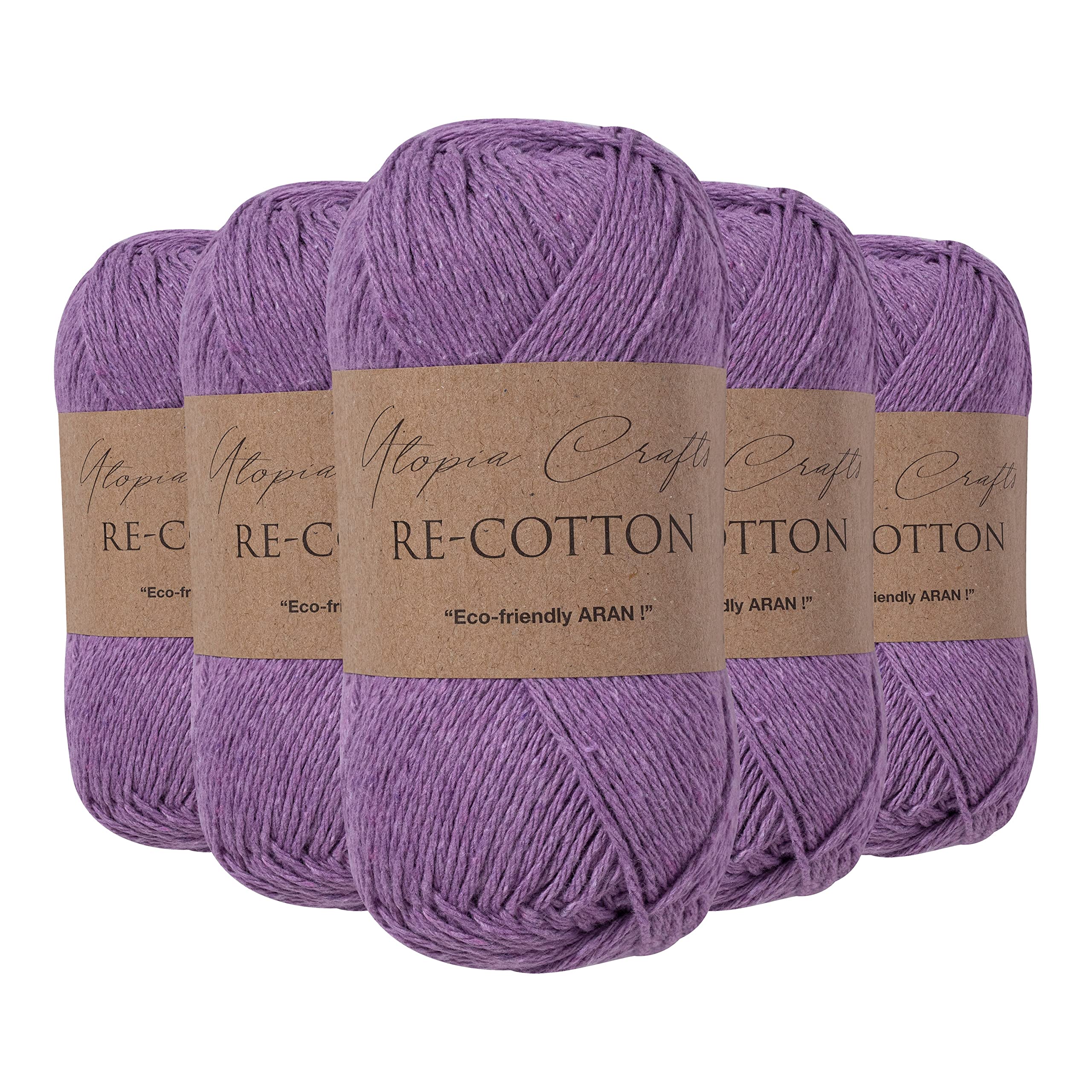 Utopia Crafts Re-Cotton Knitting Yarn, 5X 100g (Muted Purple)