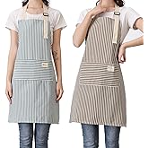 Lofekea Aprons 2 Pack Adjustable Bib Aprons with 2 Pockets Cotton Linen Cooking Kitchen Chef Apron for Women and Men