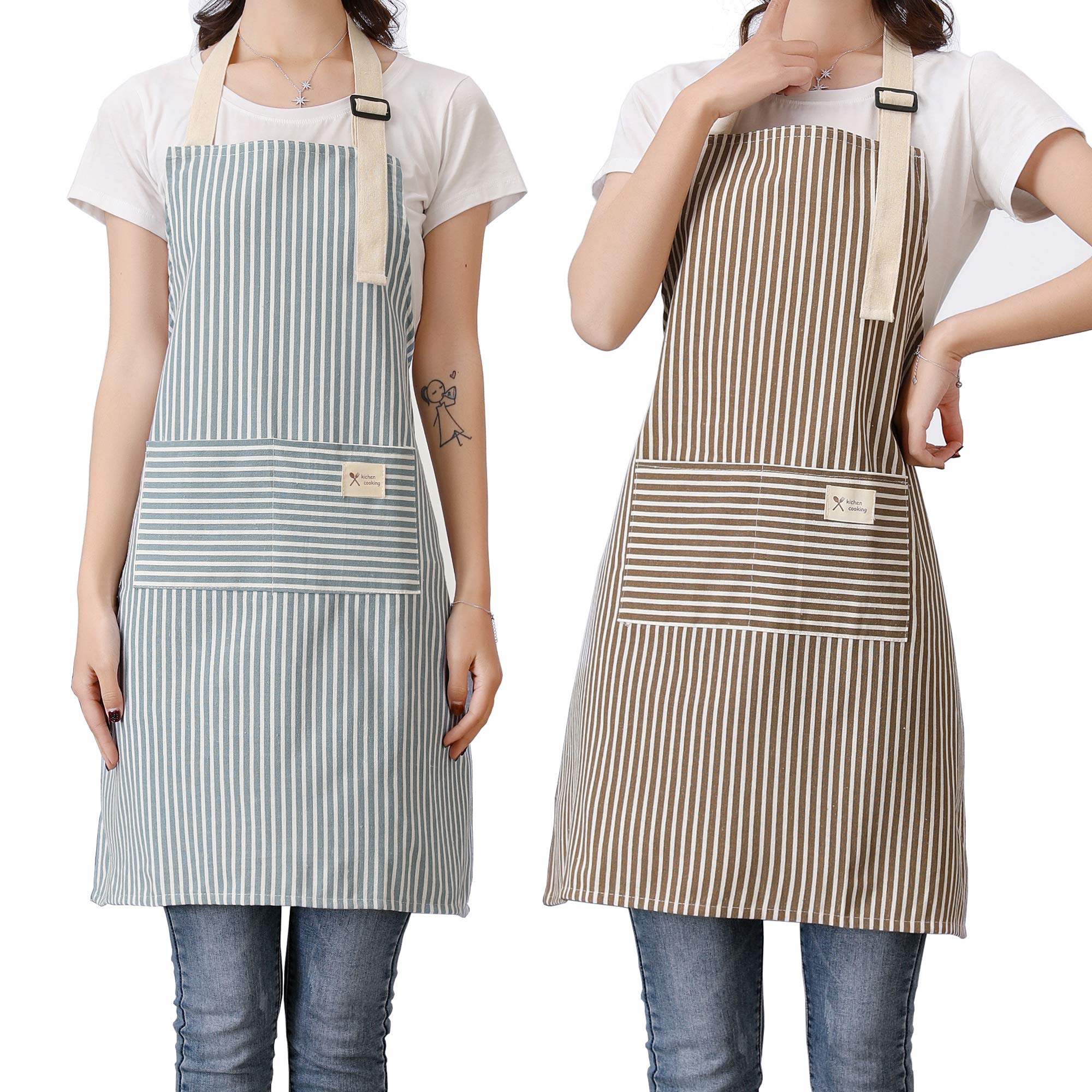 Lofekea Apron, 2 Pack Kitchen Cooking Aprons, Adjustable Bib Chef Apron with 2 Pockets for Men Women, Multi