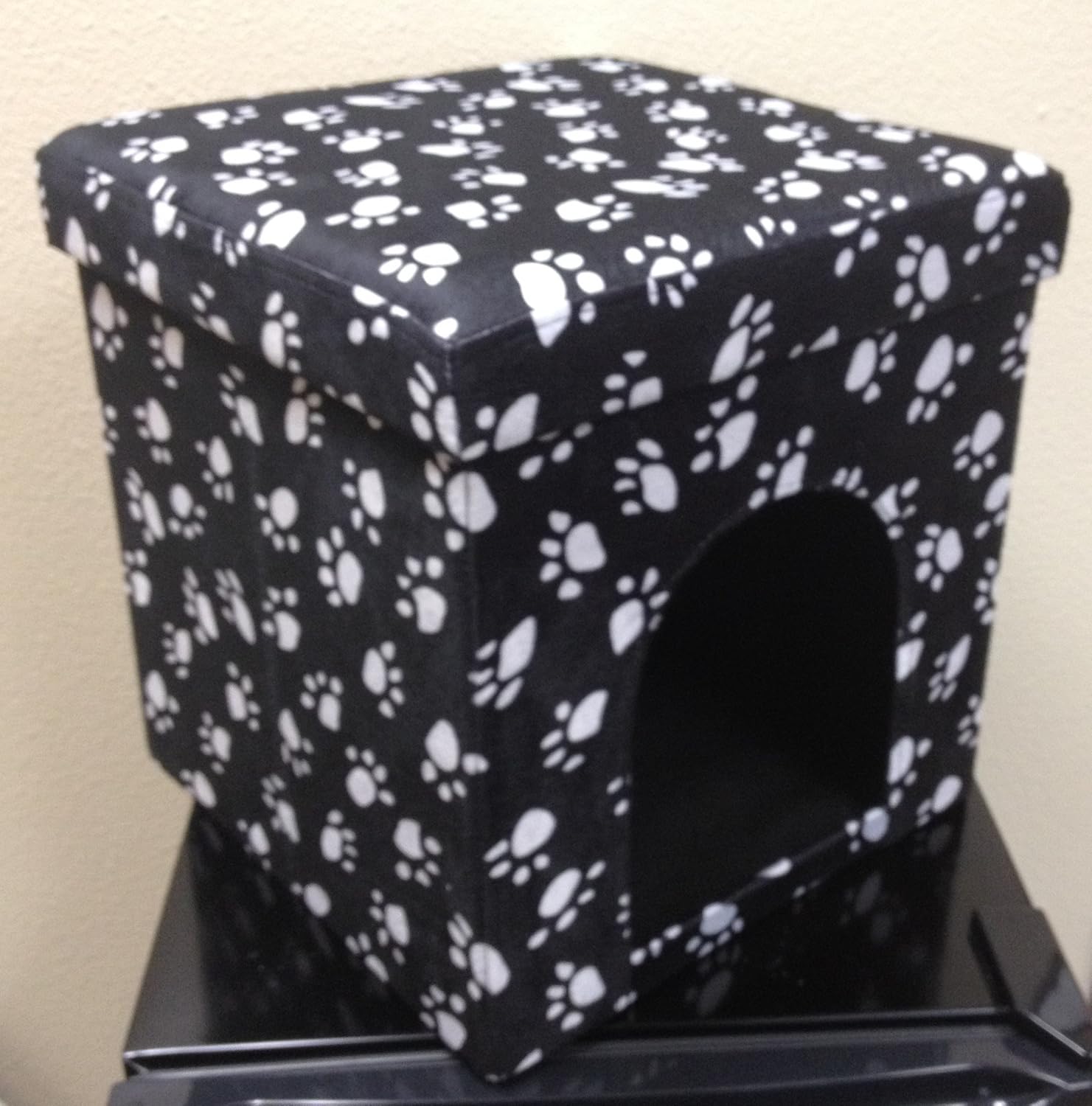 LOVE2PET Cat Palace Foldable/Portable Kennel, Charcoal with White Paw Prints: Pet Supplies