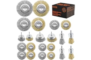 JUASKY 22pcs Wire Wheel Brush Set, Die Grinder Wire Brush for Drill, 1/4” Shank Wire Cup Brush, Stainless Steel, Copper-Plated Drill Attachment for Cleaning Rust, Corrosion, Paint