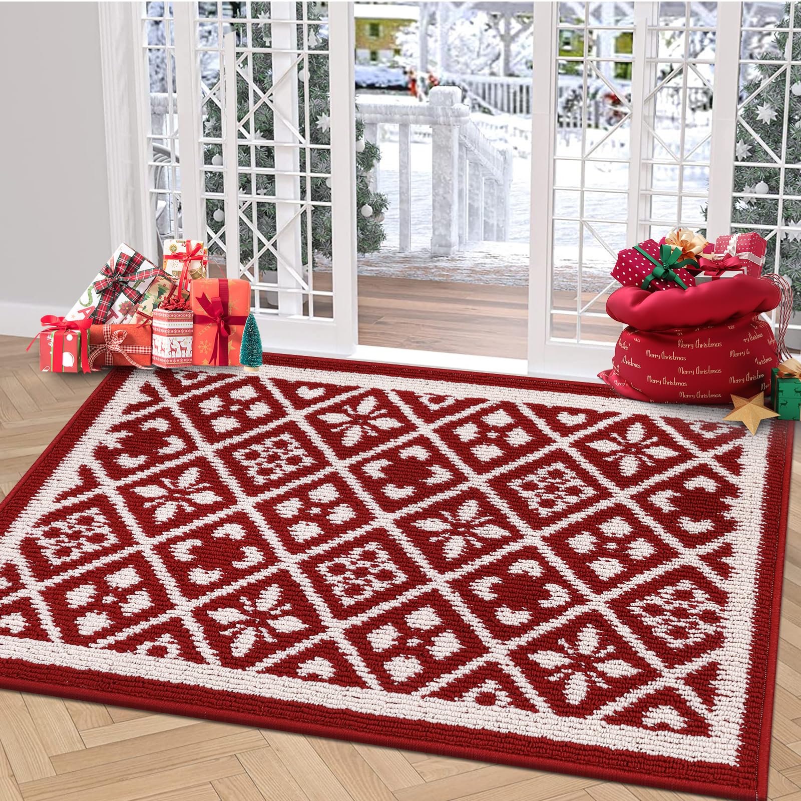 Ileading Christmas Entrance Door Mat, Absorbent Dog Mats for Muddy Paws ...