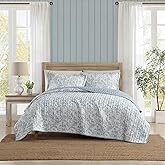 Laura Ashley - Queen Quilt Set, Super Soft Bedding with Reversible Design, Medium Weight for Year Round Use, 3 Piece Bed Set with Matching Pillowcases (Amberley Pastel Blue)