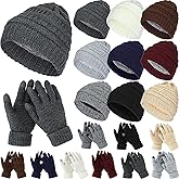 Liitrsh 18 Pcs Winter Warm Beanie Hats and Touch Screen Gloves Bulk Slouchy Beanie Hat Fleece Lined Skull Caps for Men Women