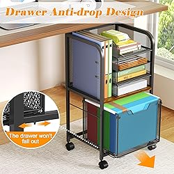 5-Tier Rolling File Cart Under Desk with