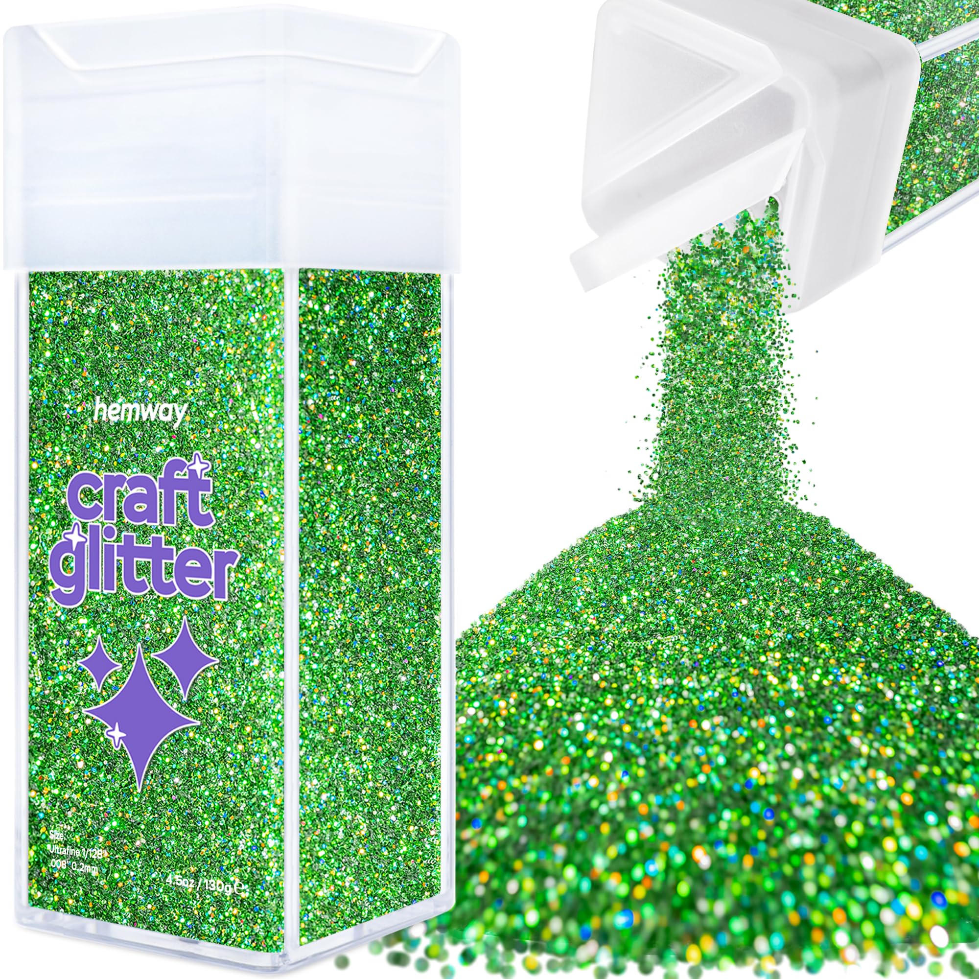Hemway Glitter Shaker Emerald Green Holographic 110g Ultrafine, Craft Glitter Shaker for Resin & Epoxy Crafts, Christmas Art Supplies, Nail, Body, Face, Eye, Festival, Crafting, Slime, Sparkle
