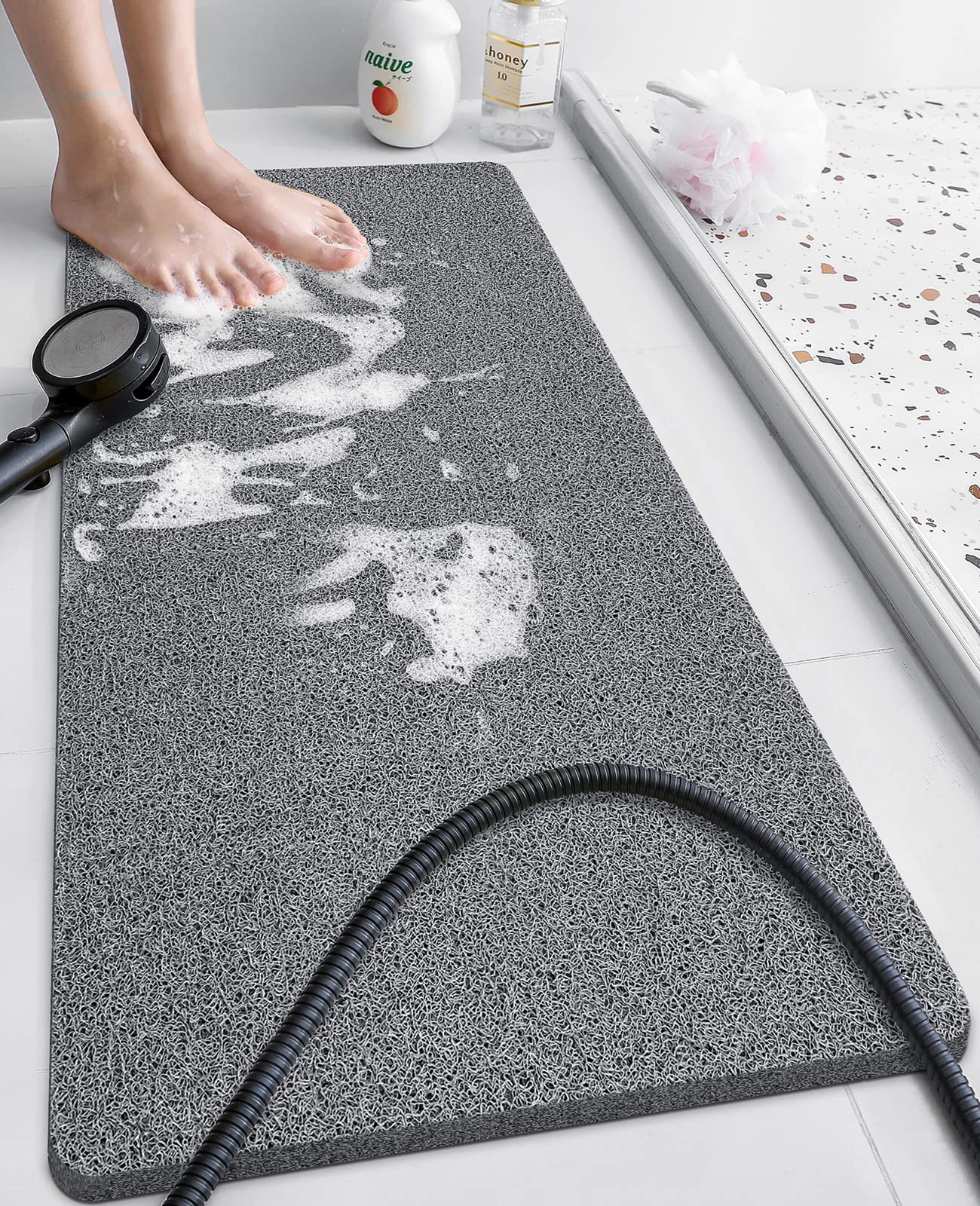 Yolife Loofah Mats for Shower, Non Slip Soft Textured Bath, Bathtub Mat with Drain, Phthalate Free, Quick Drying, Soft Comfort Bathroom Mats for Wet Areas (Grey) — image 1