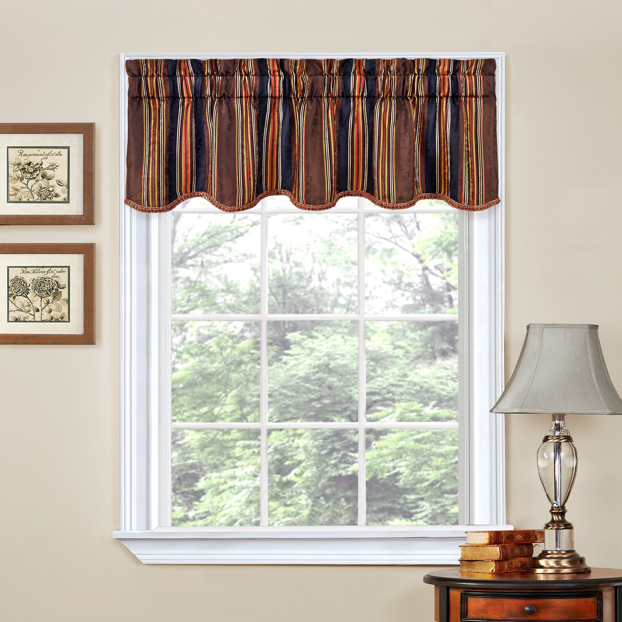 Traditions By Waverly Stripe Ensemble Scalloped Window Valance, 52x16, Onyx 885308326294 eBay