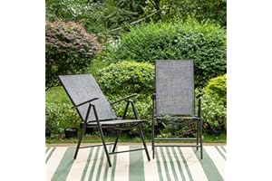 Sophia & William Outdoor Folding Chairs, Patio Folding Dining Chairs Set of 2, 7 Level Adjustable Backrest, Lightweight and Portable Textilinene Chairs, Grey