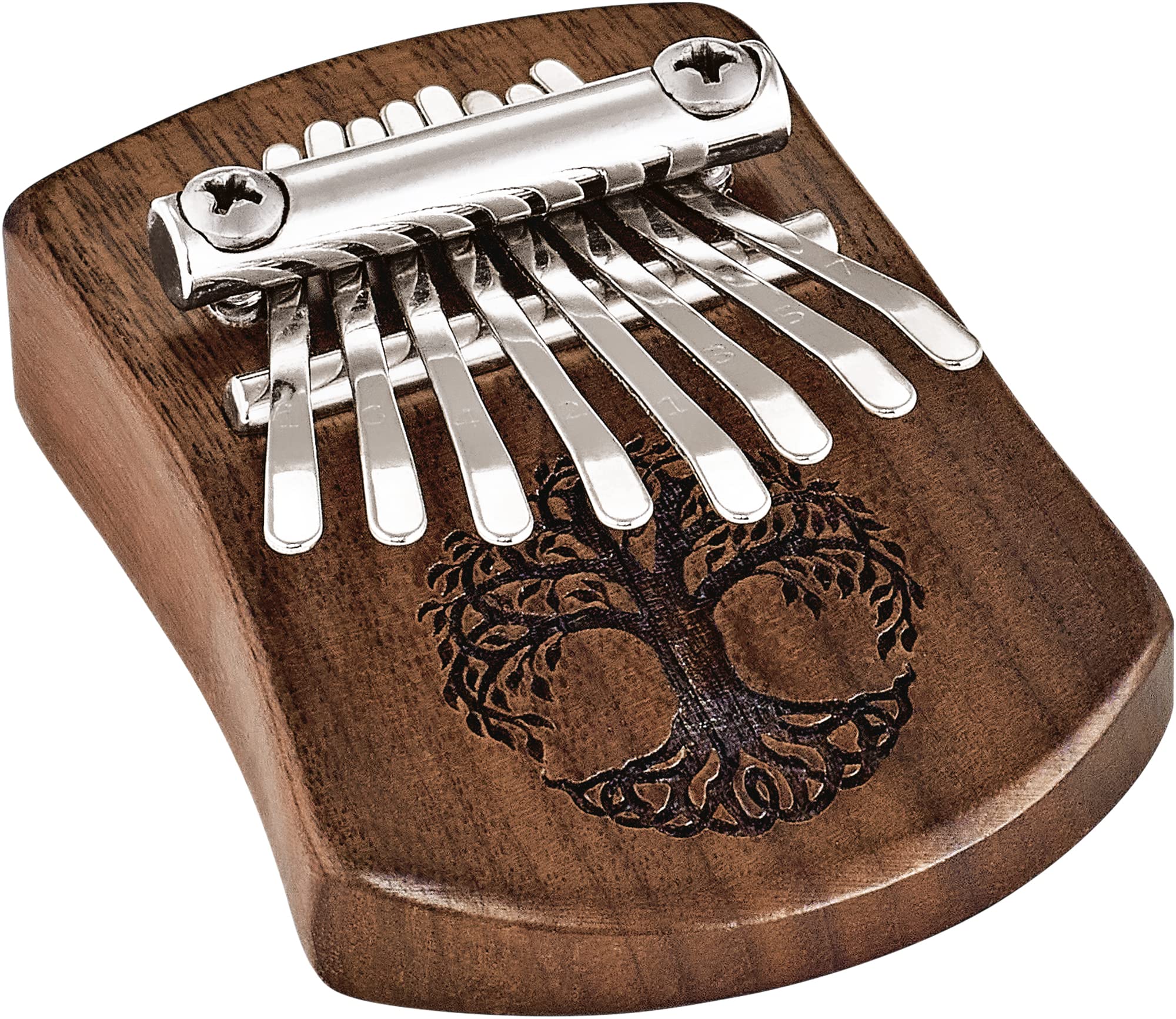 Sonic Energy Solid Body Kalimba – 8 notes in C Major – For Meditation, Yoga, Percussion – Black Walnut Wood, Tree of Life Relief (KL801TOL)