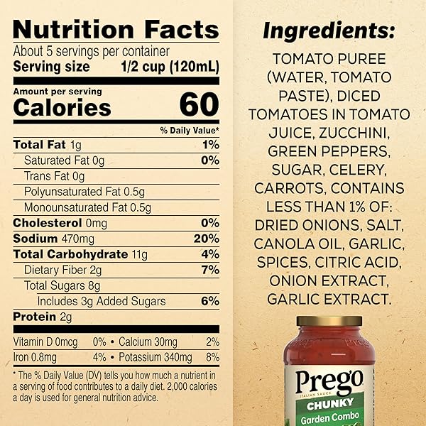 PREGO CHUNKY GARDEN COMBO PASTA SAUCE, 23.75 OZ JAR