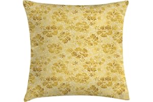 Ambesonne Hawaiian Throw Pillow Cushion Cover, Hibiscus Flowers Pattern Grunge Tropical Beach Theme in Hawaii Nature Picture, Decorative Square Accent Pillow Case, 24" X 24", Yellow White