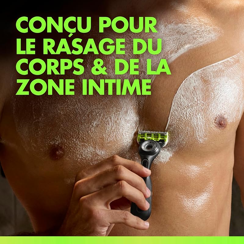 Labs Body + Intimate Rasoir Intime Homme, 3 Cartouches, Noir – Conçu pour le Rasage du Corps et du Pubis, Lames avec une Barre Anti-Poils Incarnés et Irritation, Manche Facile à Gripper