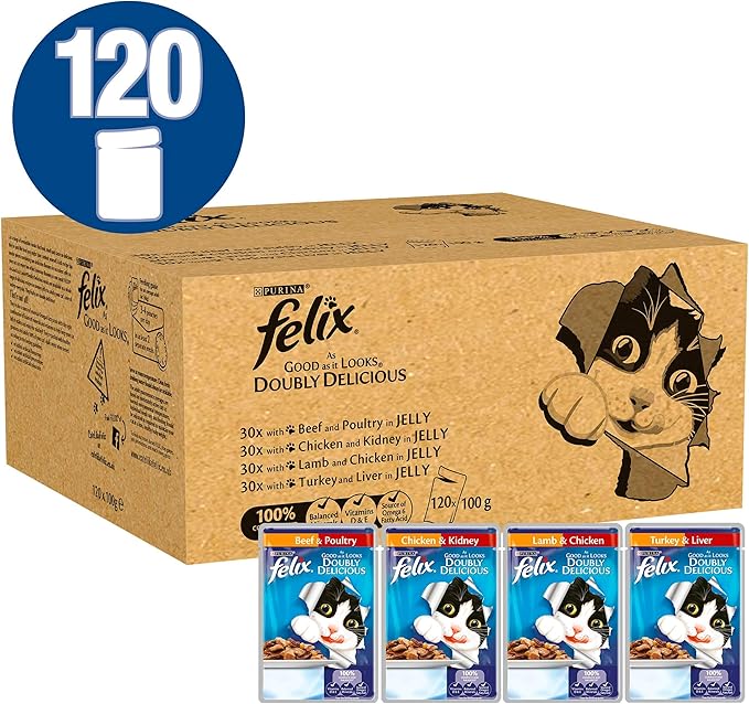 Felix As Good As It Looks Doubly Delicious Cat Food, 100 g x 120