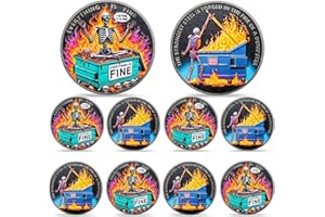 IELCJJ 10PCS Dumpster Fire Coin - Creative Colorful Skull Dumpster Fire Challenge Coin Encouragement Token Inspirational Hila