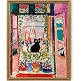 Fantasy Artists Henri Matisse Cat Wall Art, Framed Open Window Black Cat Canvas Poster Prints, Abstract Aesthetic Wall Decors for Living Room, Oil Paintings for Room Bathroom Decorations 8" X 10"