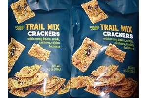 TRADERB Trader Joe's Trail Mix Crackers with Mung Beans, Seeds, Cashews, Raisins & Cheese - Great Snack - Perfect Texture! (2 Pack) 4.5oz Each