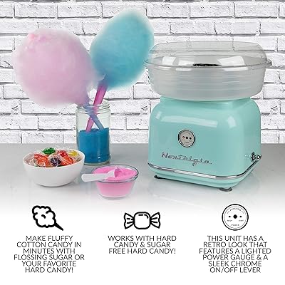 Buy Nostalgia Classic Retro Hard And Sugar Free Countertop Cotton Candy Maker Includes 2 Reusable Cones And Scoop Aqua Online In Indonesia B083cd99ys