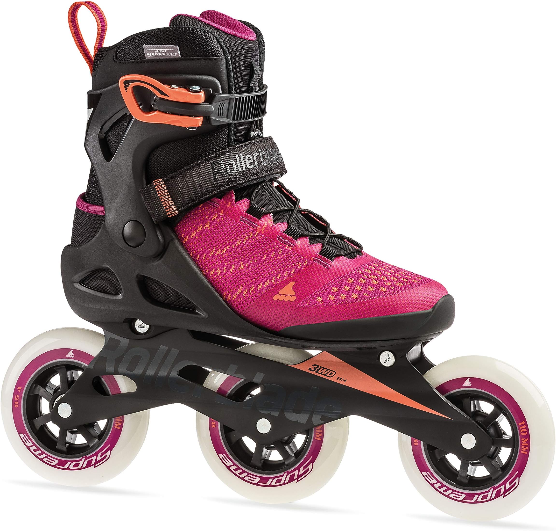 Rollerblade Macroblade 110 3WD Womens Adult Fitness Inline Skate, Raspberry and Mango, Performance Inline Skates