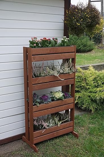 Soporte vertical de madera para plantas con 4 maceteros de ...