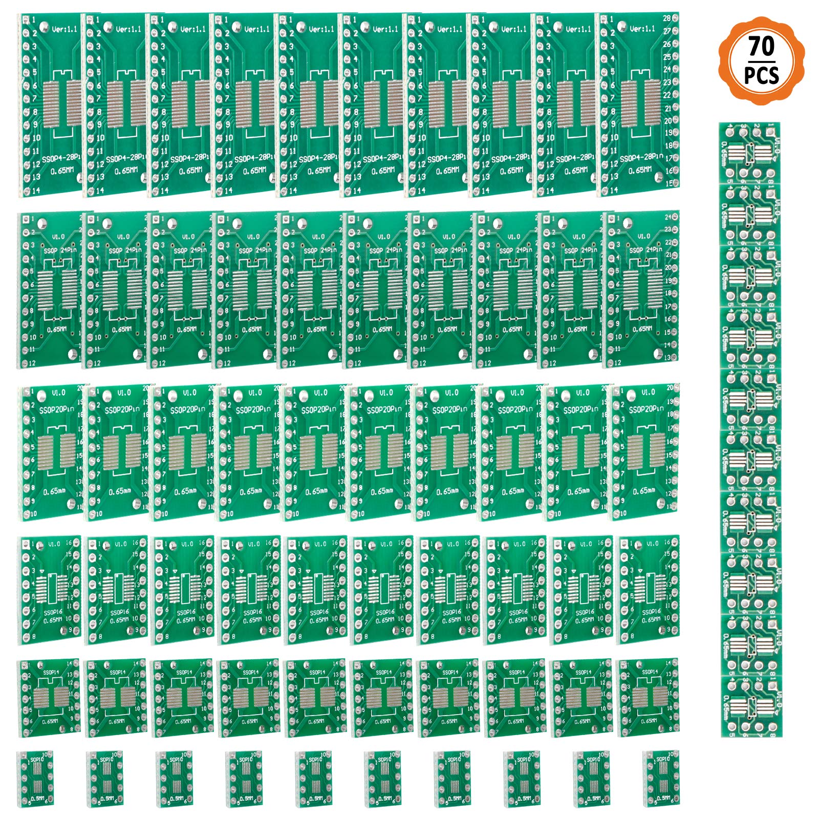 Jubaopen 70PCS PCB Circuit Board Prototype Breadboard Universal Prototype Board Double-Sided Circuit Board for DIY Soldering(7Sizes, Green)