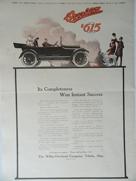 Amazon Com The Willys Overland Company Automobiles Color Painting 11 X16 Overland Car 1916 Print Ad Illustration Roadster Model 75 Man And Woman Walking Dog People Waving From Car Original Vintage 1916 The Youth S Companion Magazine Print Art